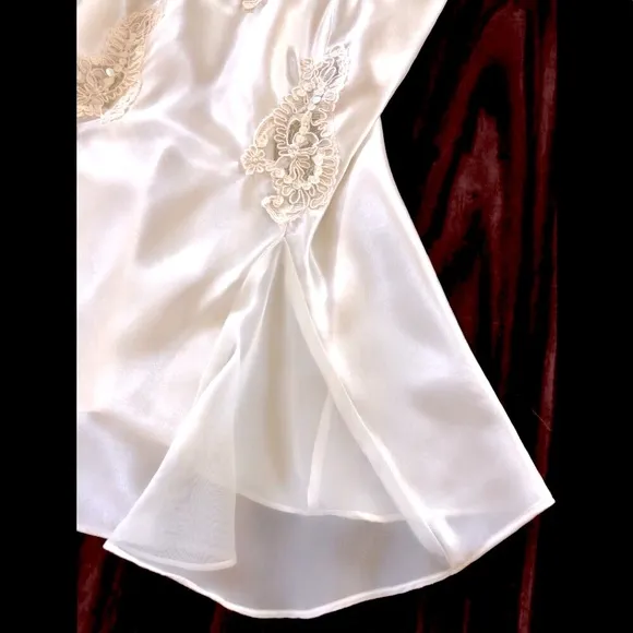 Victoria’s Secret ivory Satin  &amp; Chiffon embellished sequin, lace chemise. Sz S