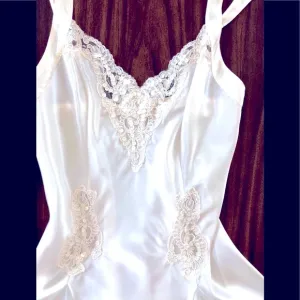 Victoria’s Secret ivory Satin  &amp; Chiffon embellished sequin, lace chemise. Sz S