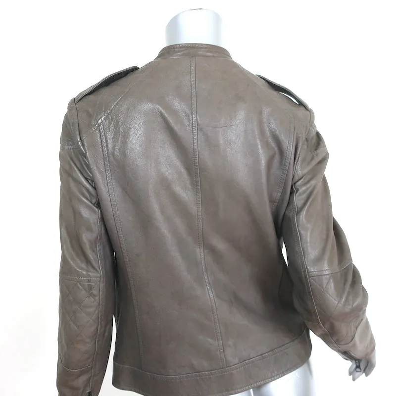 Vince Quilted Leather Biker Jacket Dark Taupe Size Small