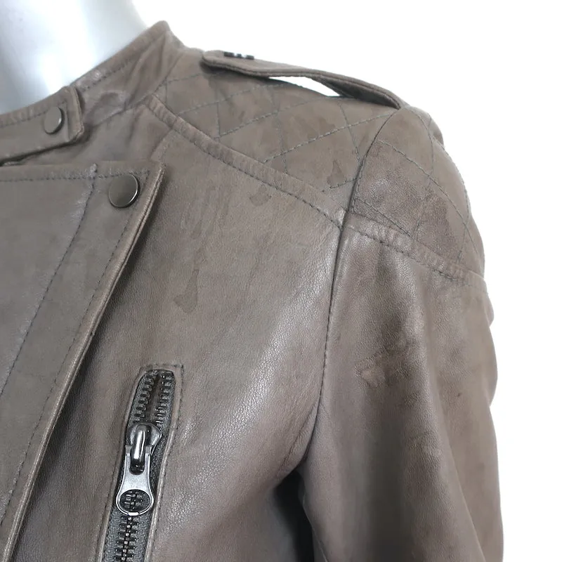 Vince Quilted Leather Biker Jacket Dark Taupe Size Small