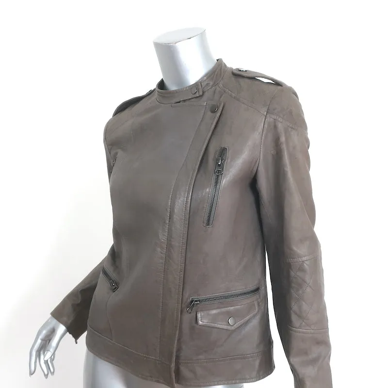 Vince Quilted Leather Biker Jacket Dark Taupe Size Small