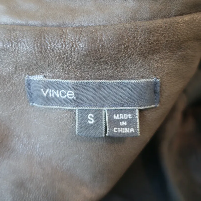 Vince Quilted Leather Biker Jacket Dark Taupe Size Small