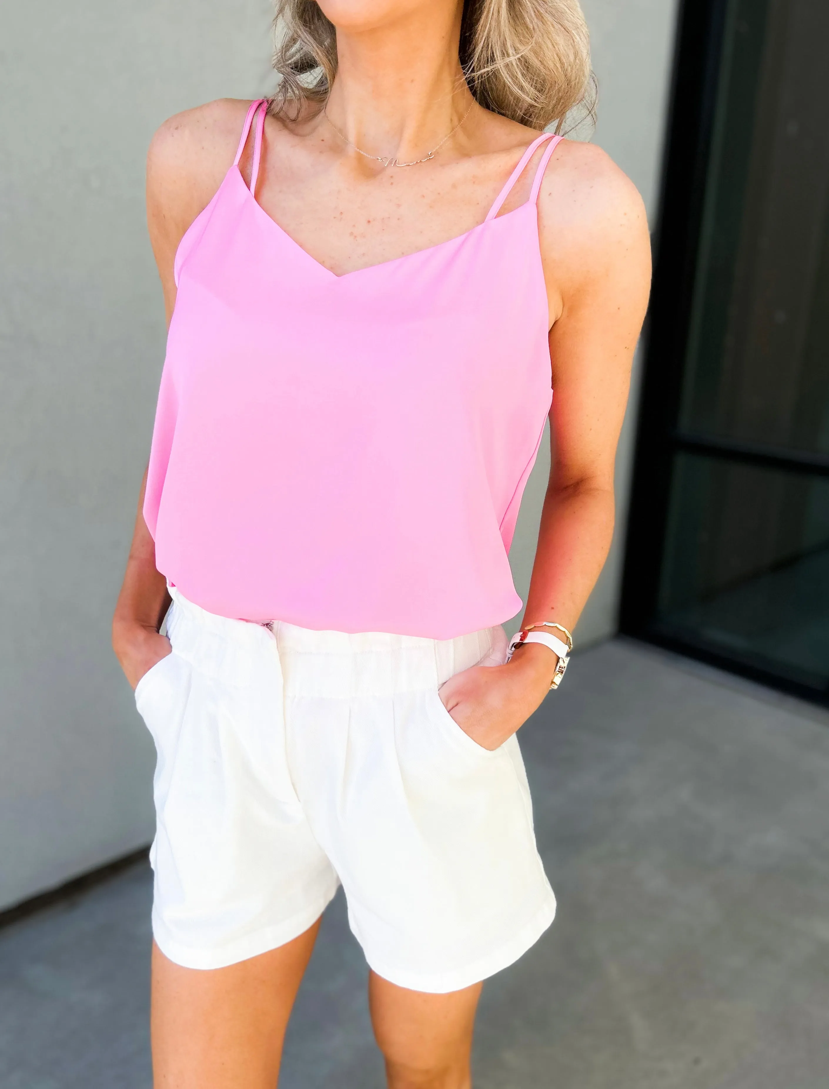 Vinny Satin Cami Tank (Bubble Gum Pink)
