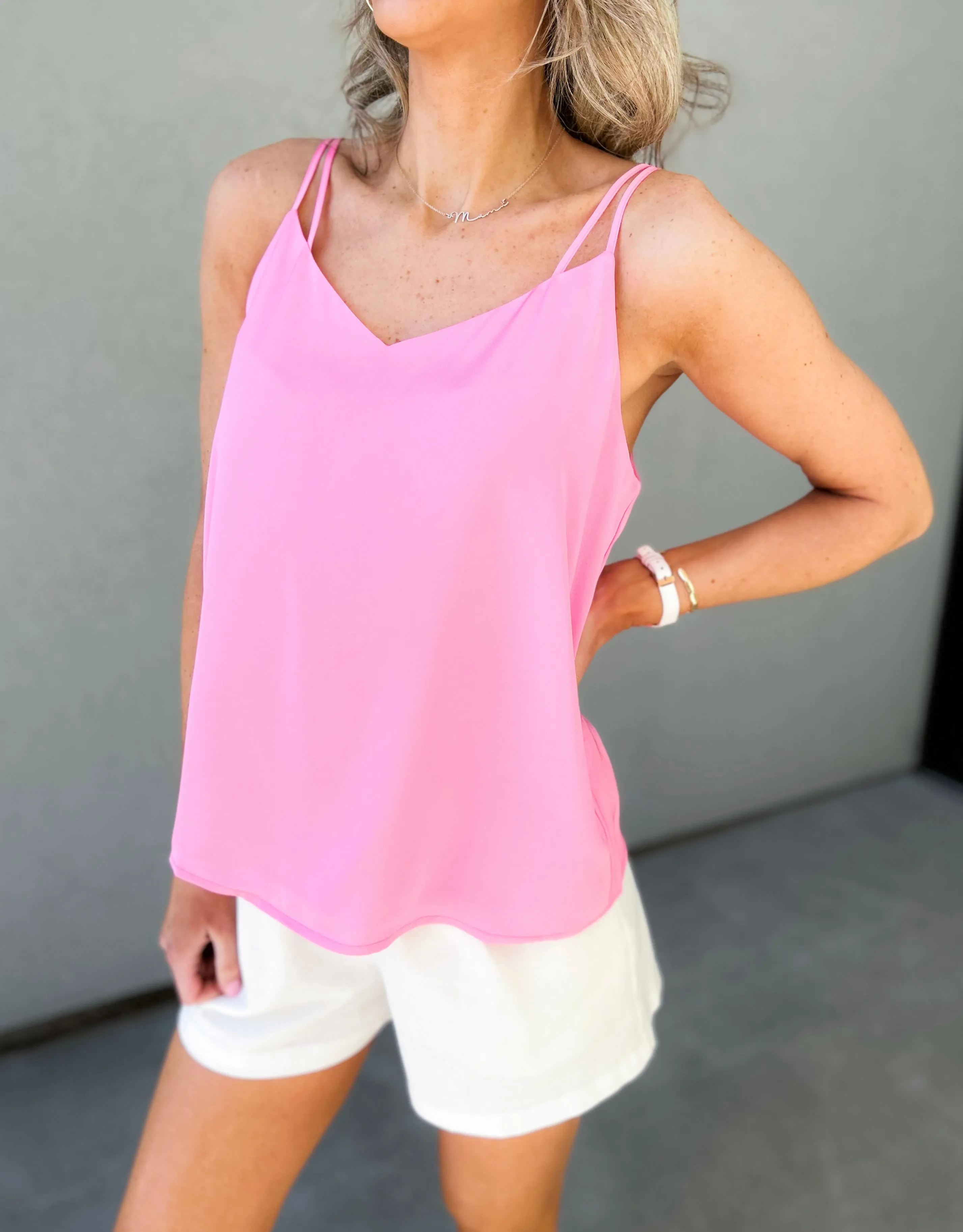 Vinny Satin Cami Tank (Bubble Gum Pink)