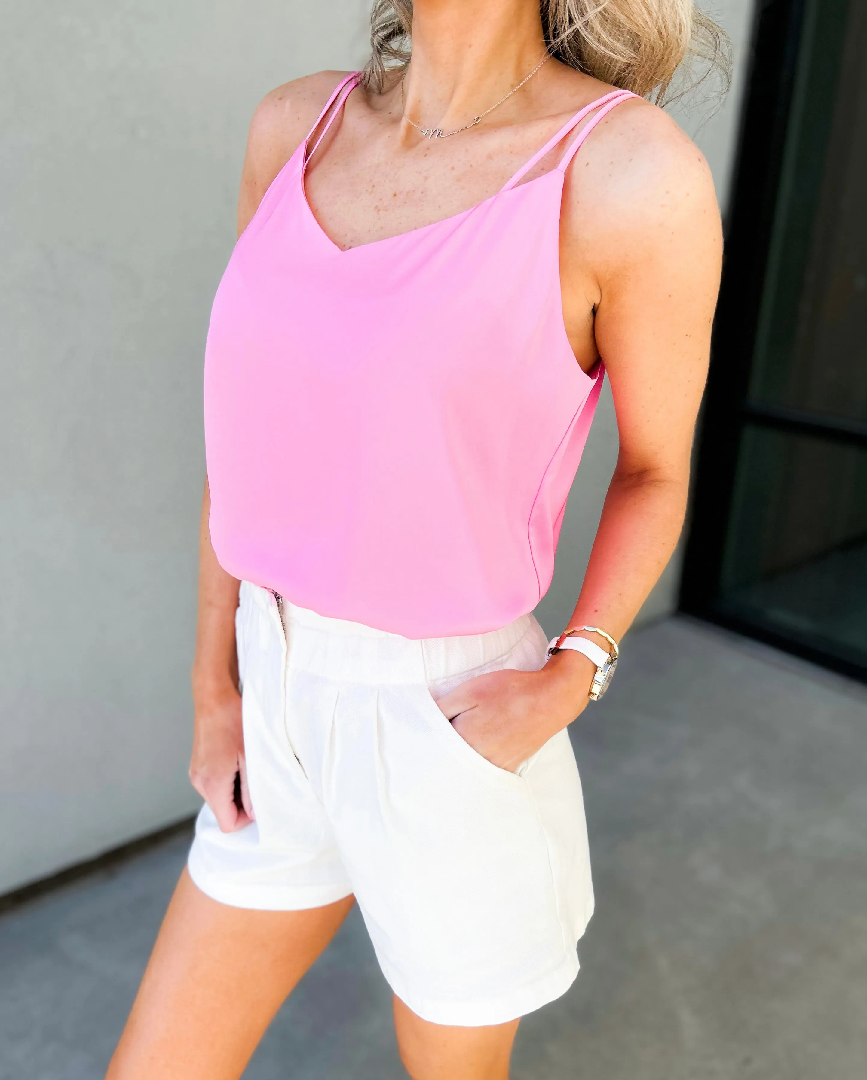 Vinny Satin Cami Tank (Bubble Gum Pink)