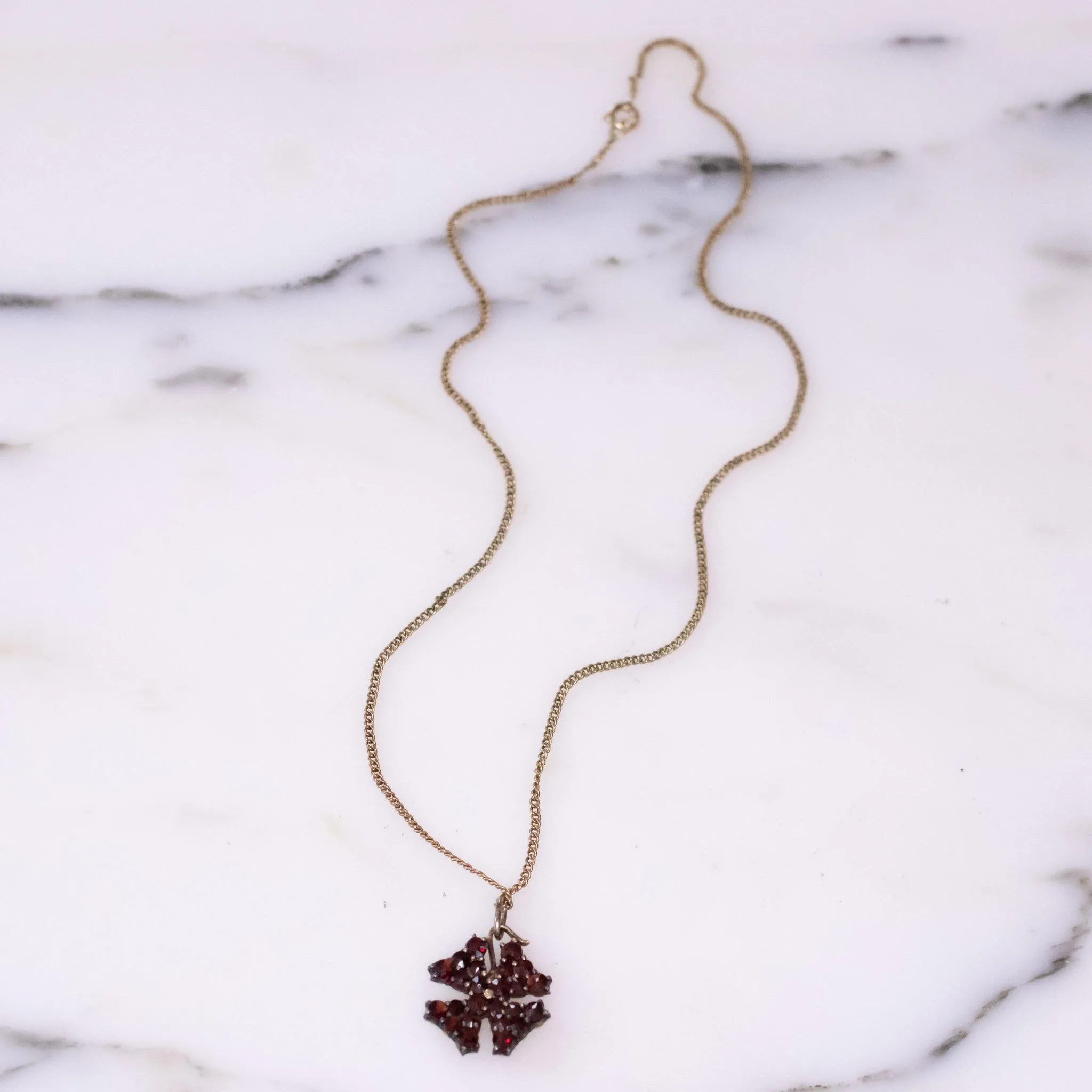 Vintage 1920s 1930s Era Bohemian Garnet Petite Maltese Cross Pendant Necklace