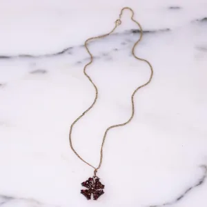Vintage 1920s 1930s Era Bohemian Garnet Petite Maltese Cross Pendant Necklace