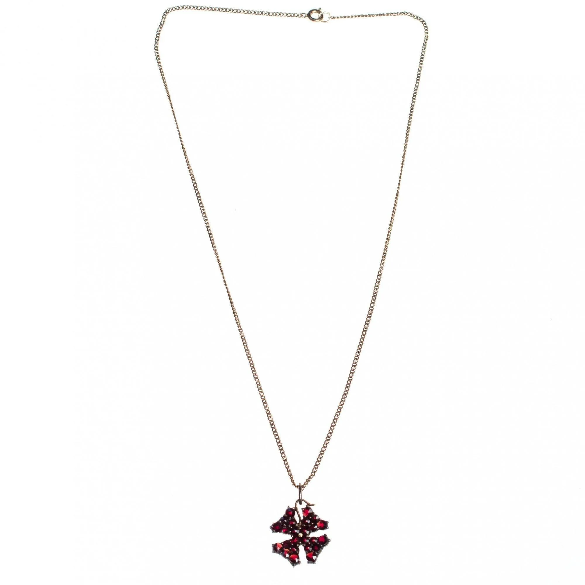 Vintage 1920s 1930s Era Bohemian Garnet Petite Maltese Cross Pendant Necklace