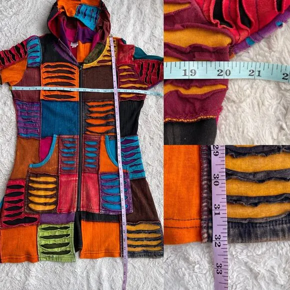 Vintage Y2K patchwork rainbow distressed razor cut hoodie jacket sweater S M