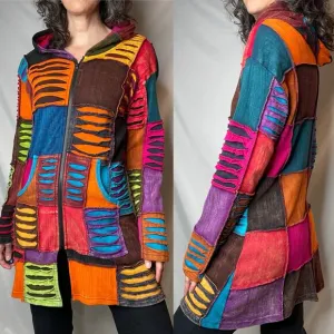 Vintage Y2K patchwork rainbow distressed razor cut hoodie jacket sweater S M