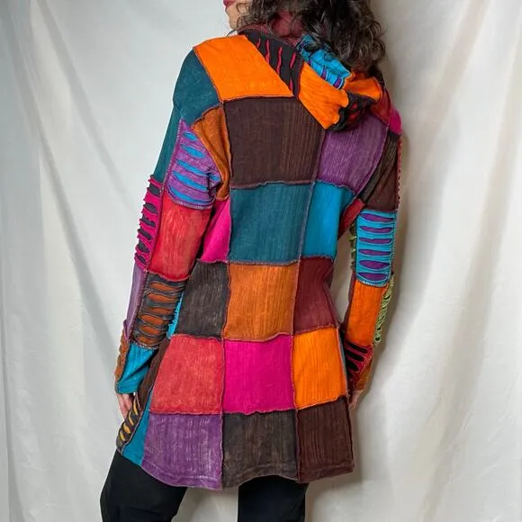 Vintage Y2K patchwork rainbow distressed razor cut hoodie jacket sweater S M