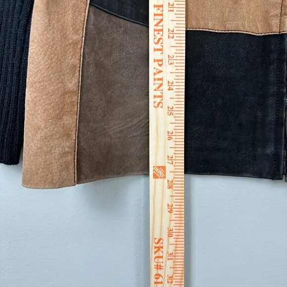 Vtg Fashion Bug Leather Patchwork Sweater Jacket Women 18/20 Neutral Grunge Y2K