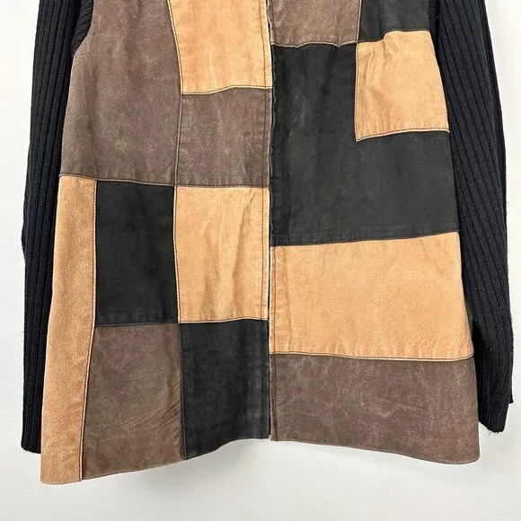 Vtg Fashion Bug Leather Patchwork Sweater Jacket Women 18/20 Neutral Grunge Y2K