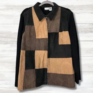 Vtg Fashion Bug Leather Patchwork Sweater Jacket Women 18/20 Neutral Grunge Y2K