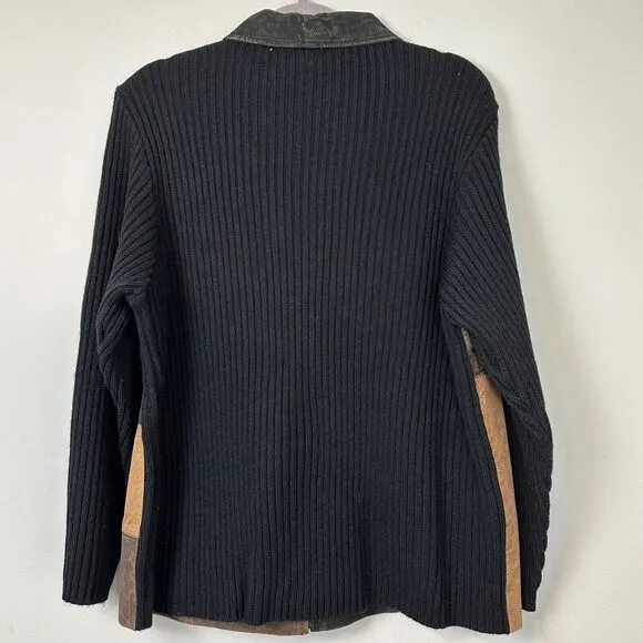 Vtg Fashion Bug Leather Patchwork Sweater Jacket Women 18/20 Neutral Grunge Y2K