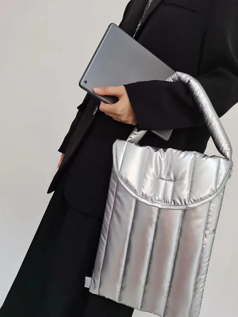 Waterproof Shockproof Nylon Laptop Sleeve Bag - Silver