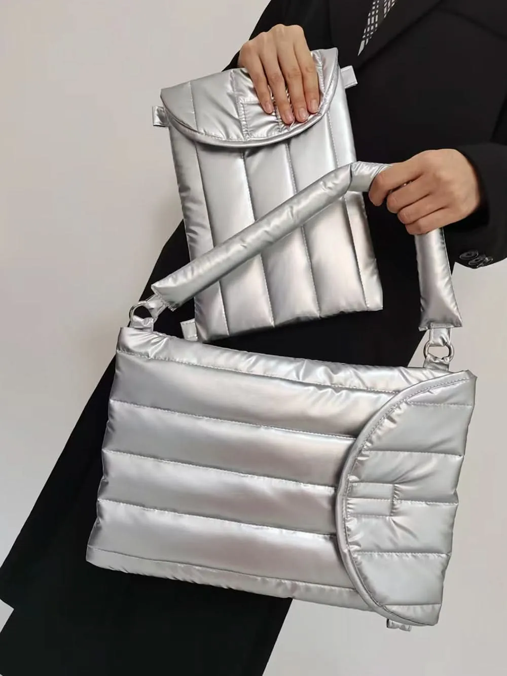 Waterproof Shockproof Nylon Laptop Sleeve Bag - Silver