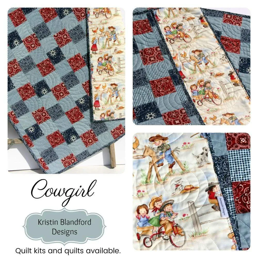 Western Baby Girl Quilt Kit, Lil Cowgirl, Bandana Faux Patchwork Panel, Beginner Quilt Kit