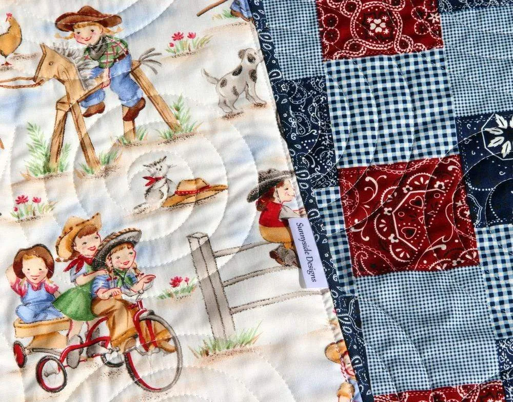 Western Baby Girl Quilt Kit, Lil Cowgirl, Bandana Faux Patchwork Panel, Beginner Quilt Kit