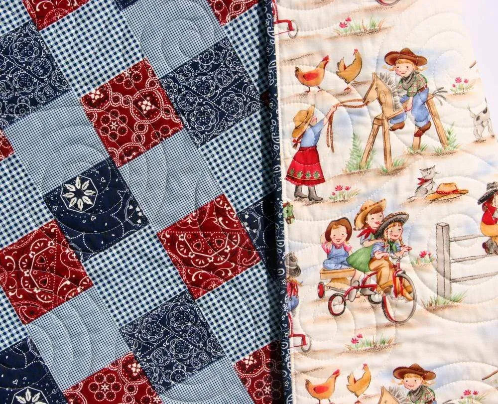 Western Baby Girl Quilt Kit, Lil Cowgirl, Bandana Faux Patchwork Panel, Beginner Quilt Kit