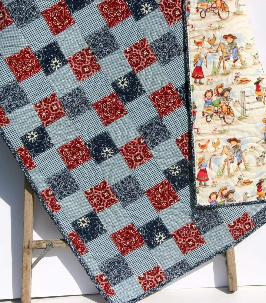 Western Baby Girl Quilt Kit, Lil Cowgirl, Bandana Faux Patchwork Panel, Beginner Quilt Kit
