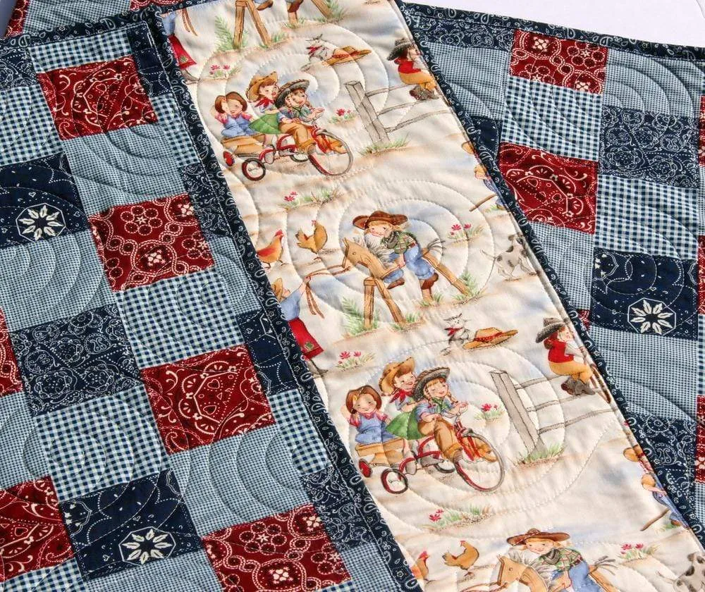 Western Baby Girl Quilt Kit, Lil Cowgirl, Bandana Faux Patchwork Panel, Beginner Quilt Kit