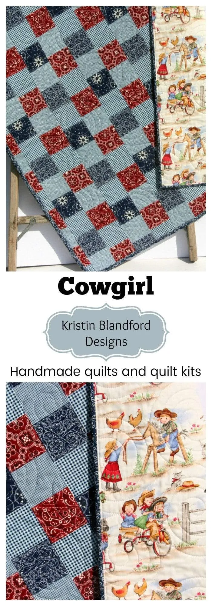 Western Baby Girl Quilt Kit, Lil Cowgirl, Bandana Faux Patchwork Panel, Beginner Quilt Kit