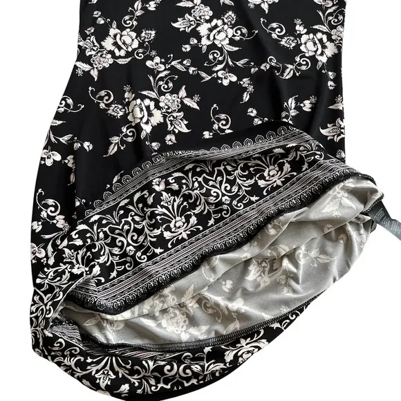 WHBM Black White Pink Floral Print Knit Shift Dress Size XXS
