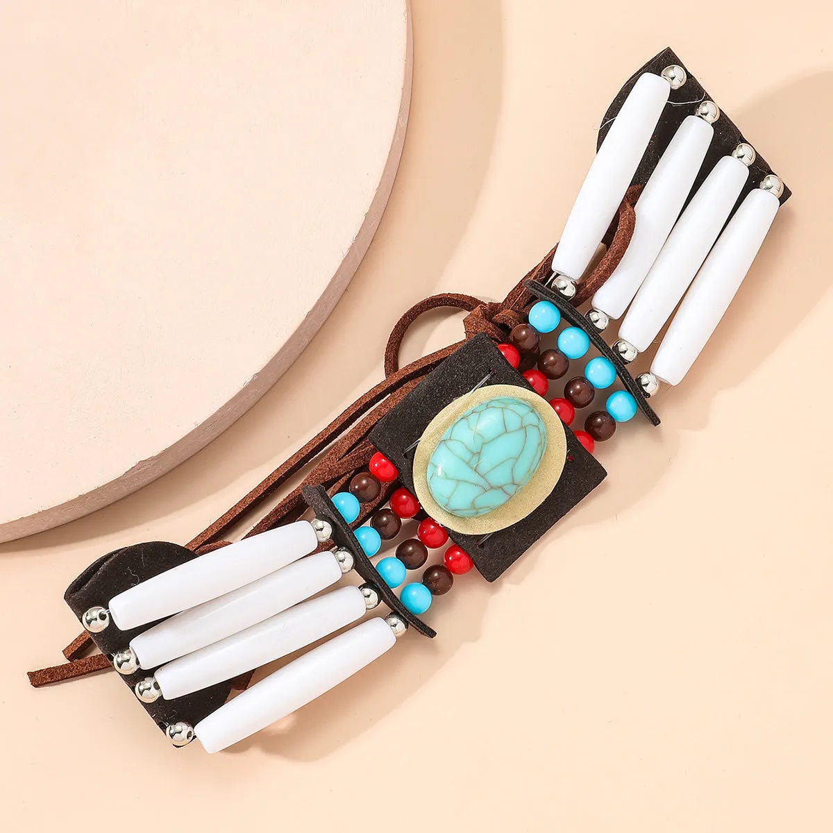 White & Turquoise Boho-Style Choker Necklace
