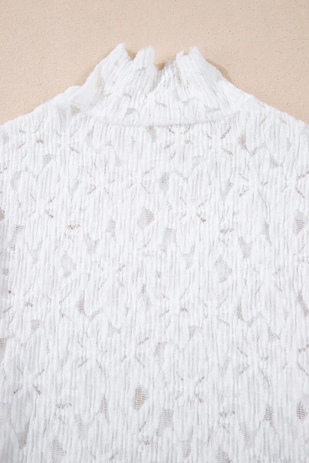 White Lace Flower See Through Slim Fit Long Sleeve Top