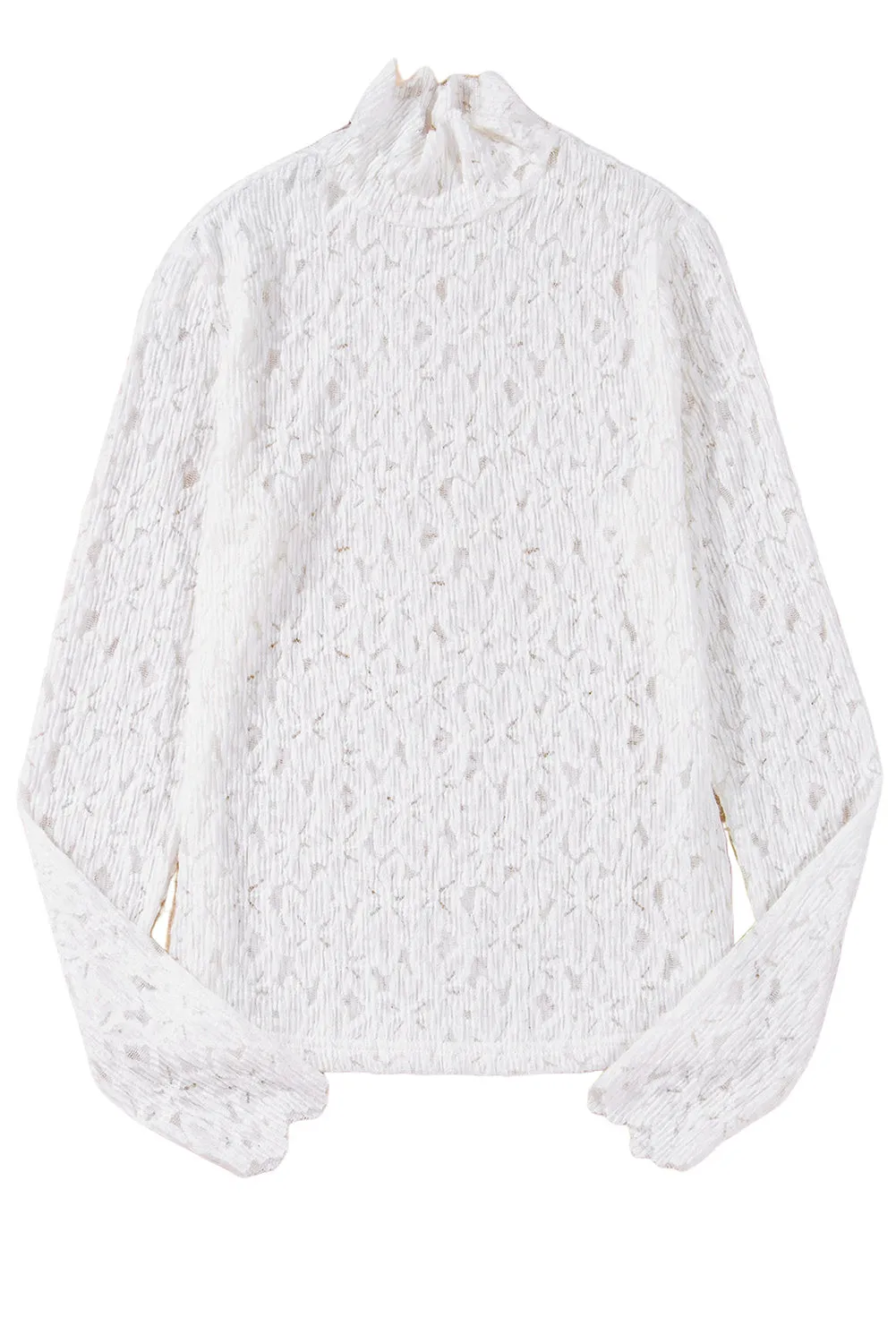 White Lace Flower See Through Slim Fit Long Sleeve Top