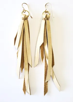 White Leather Tassel Earrings