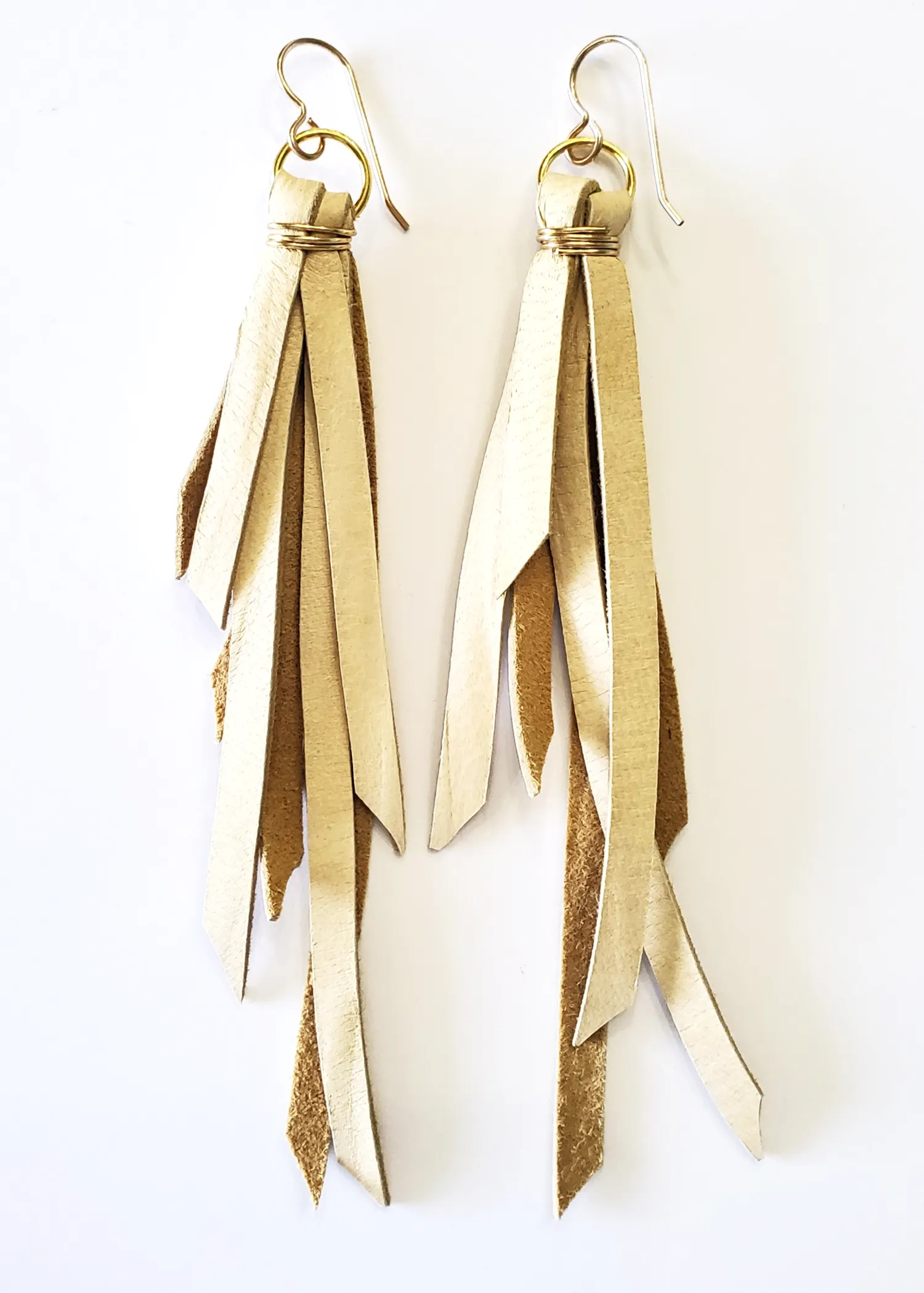 White Leather Tassel Earrings
