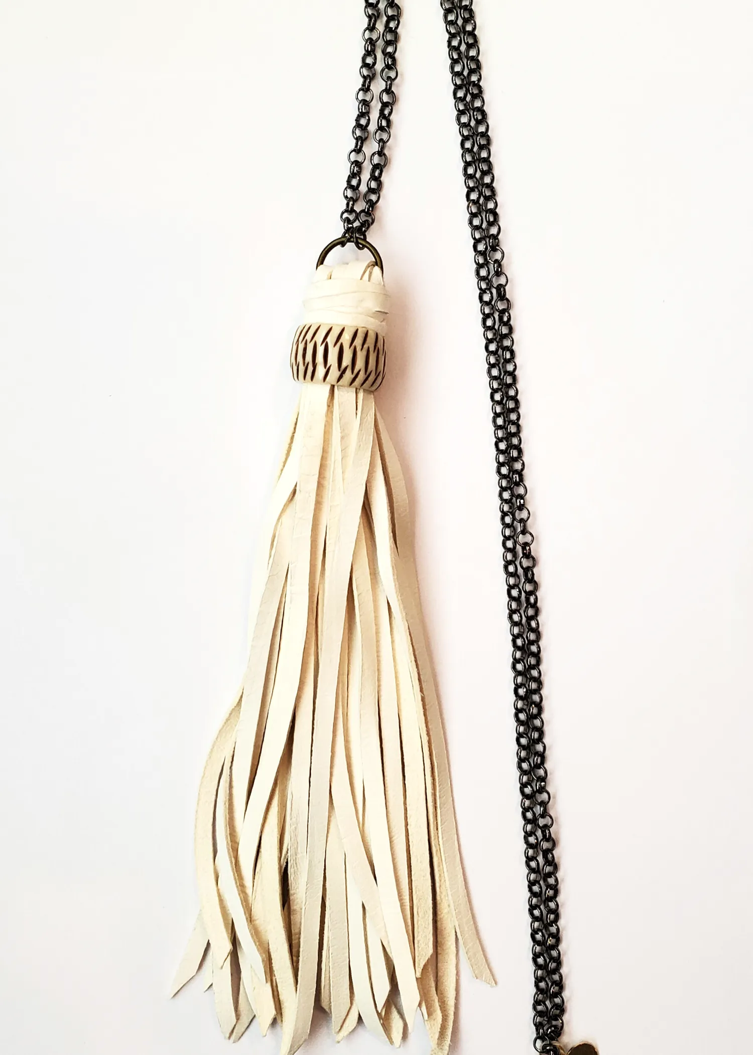 White Leather Tassel Necklace