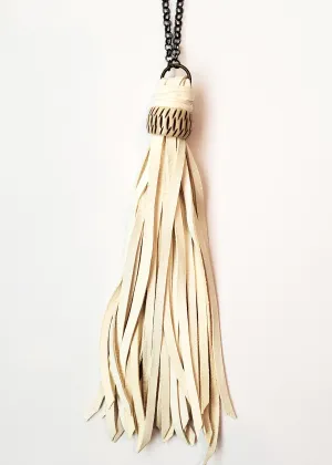 White Leather Tassel Necklace
