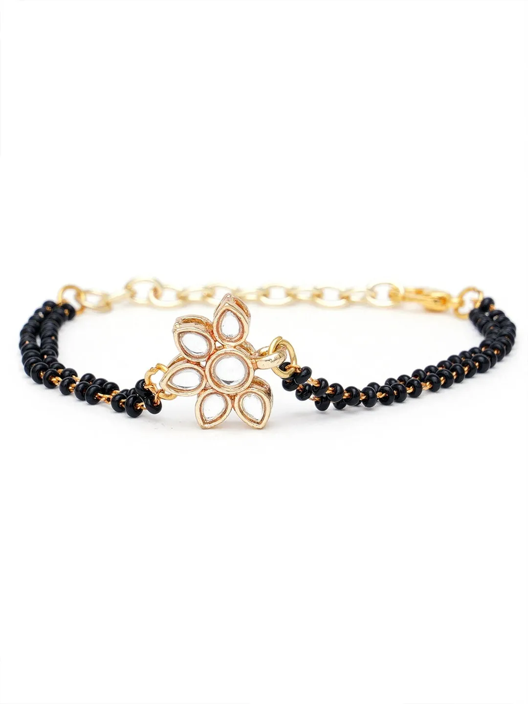 Women Gold-Toned & Black Kundan Handcrafted Gold-Plated Charm Mangalsutra Bracelet