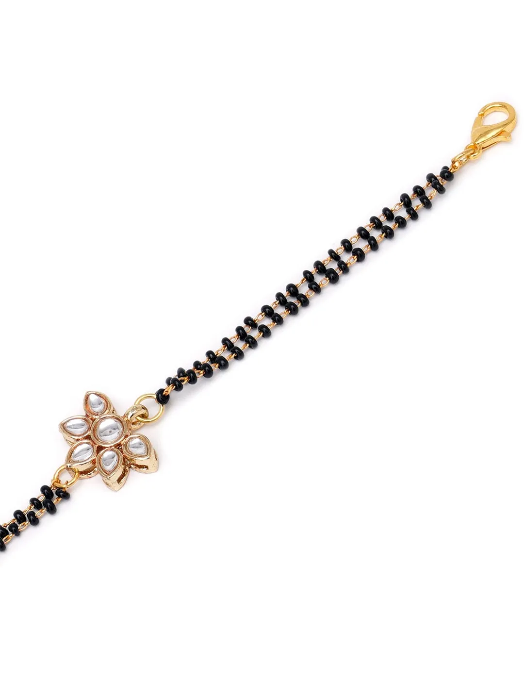 Women Gold-Toned & Black Kundan Handcrafted Gold-Plated Charm Mangalsutra Bracelet