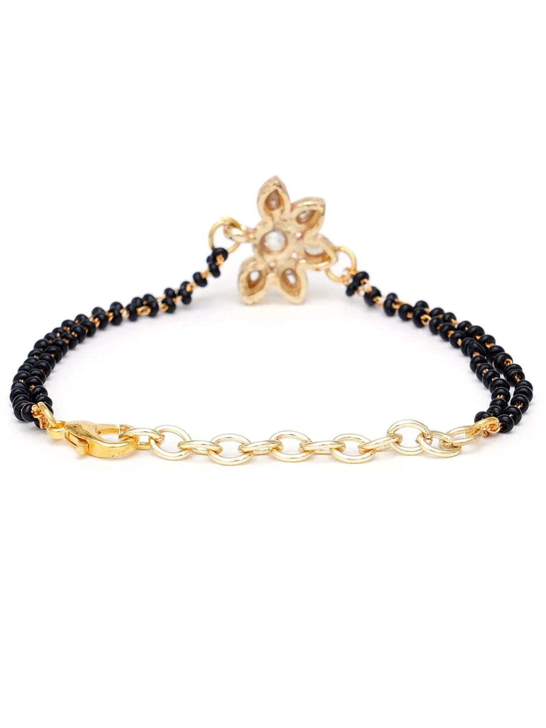 Women Gold-Toned & Black Kundan Handcrafted Gold-Plated Charm Mangalsutra Bracelet