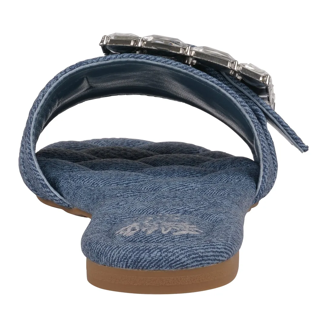 Women's Bianca Denim Rhinestone Buckle Flat Sandals