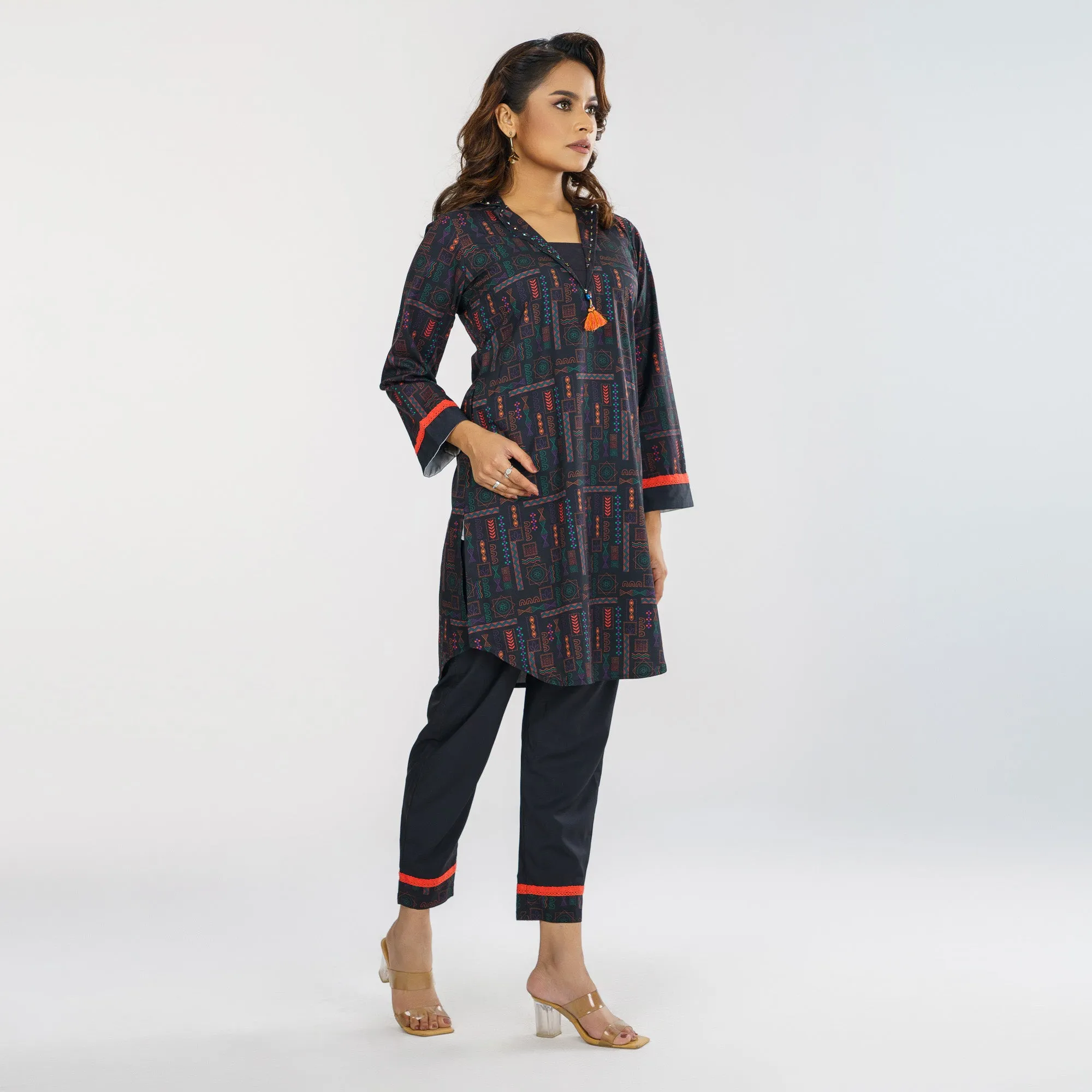 Womens Black 2-Piece Ethnic Set