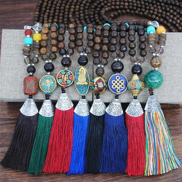 Women's Retro Ethnic Style Handmade Beaded Pendant Necklace - Red Tassel