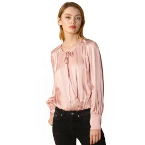 Women's Tie-Neck Long Sleeve Bodysuit in Fall Pink