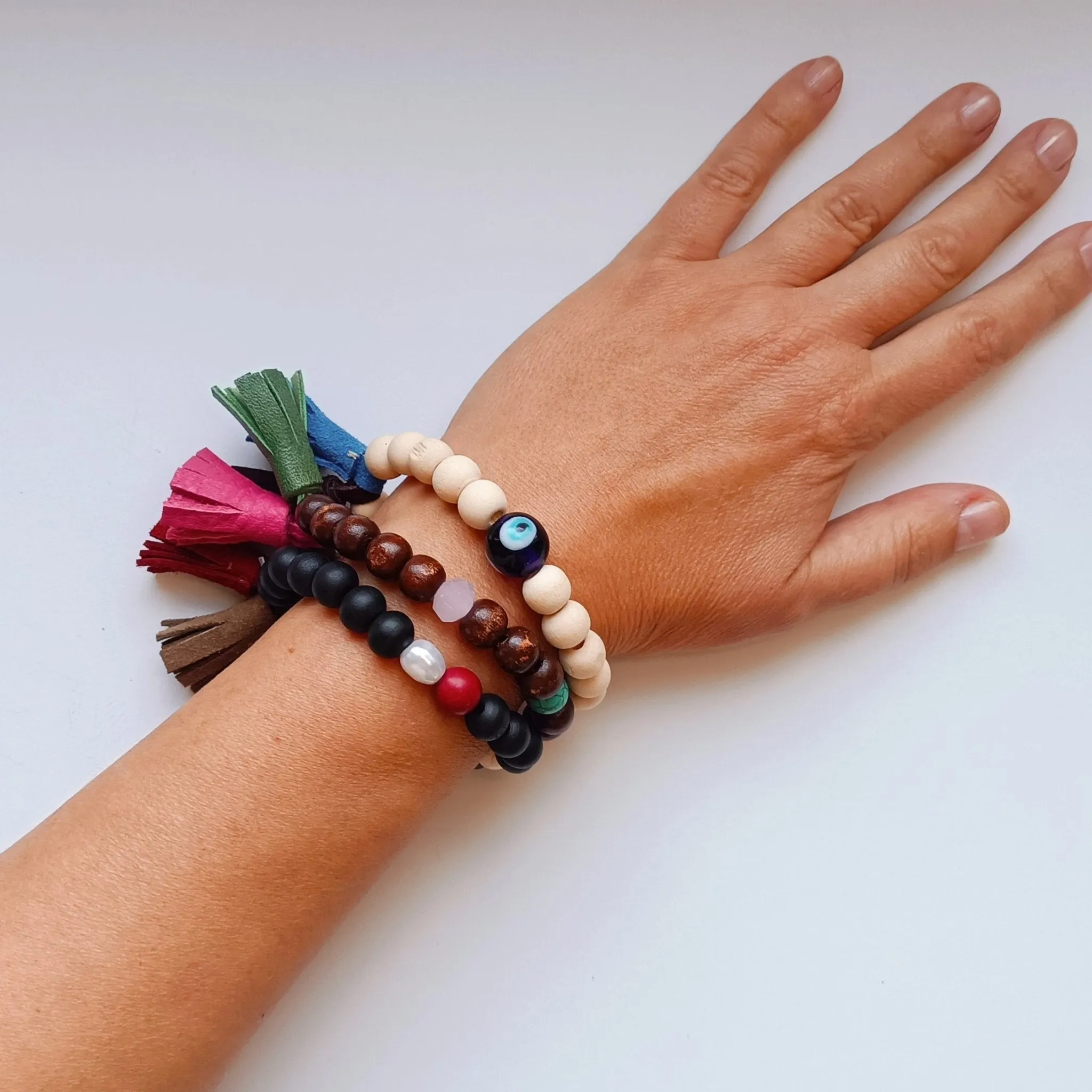 Wooden Beads Tassel Bracelet - Set of 3