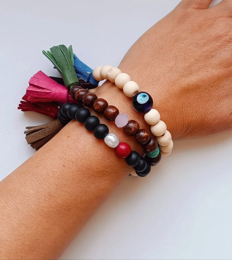 Wooden Beads Tassel Bracelet - Set of 3