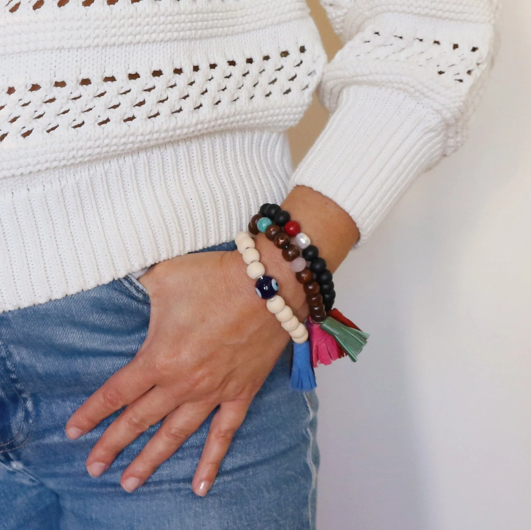 Wooden Beads Tassel Bracelet - Set of 3