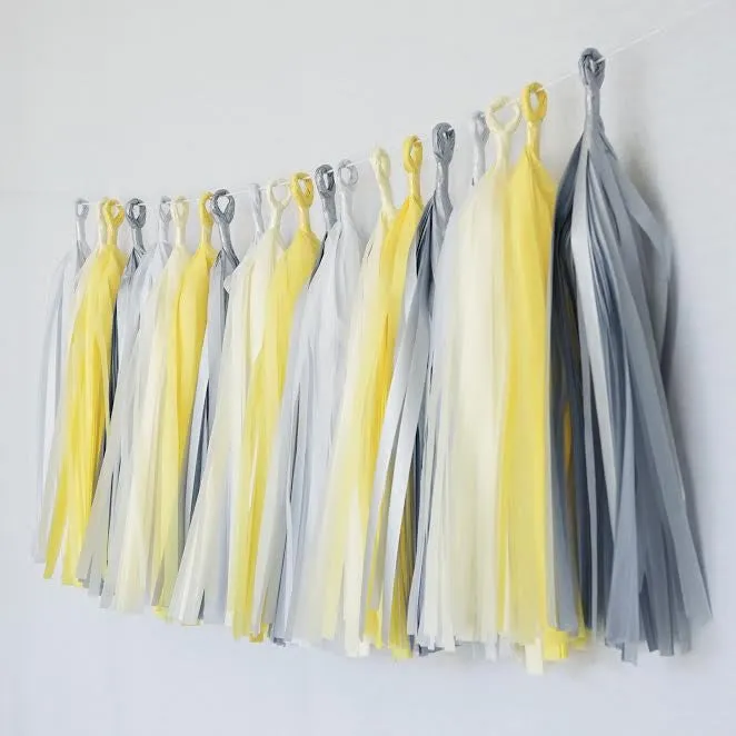 Yellow Gray White Ivory Grey Tassel Garland Banner Party Decoration Wedding