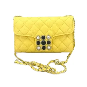 Yellow Quilted Flap Shoulder Crossbody Bag