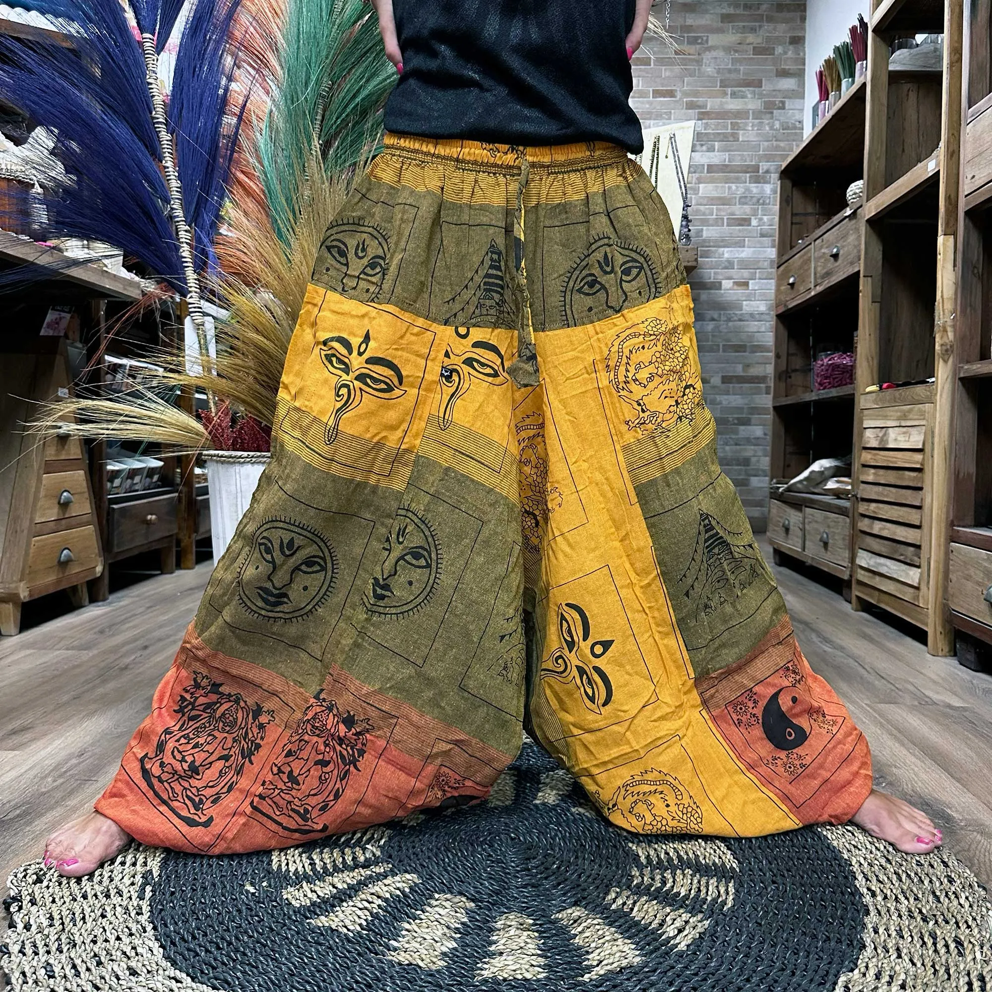 Yoga Pants - Aladdin Himalayan Print on Orange