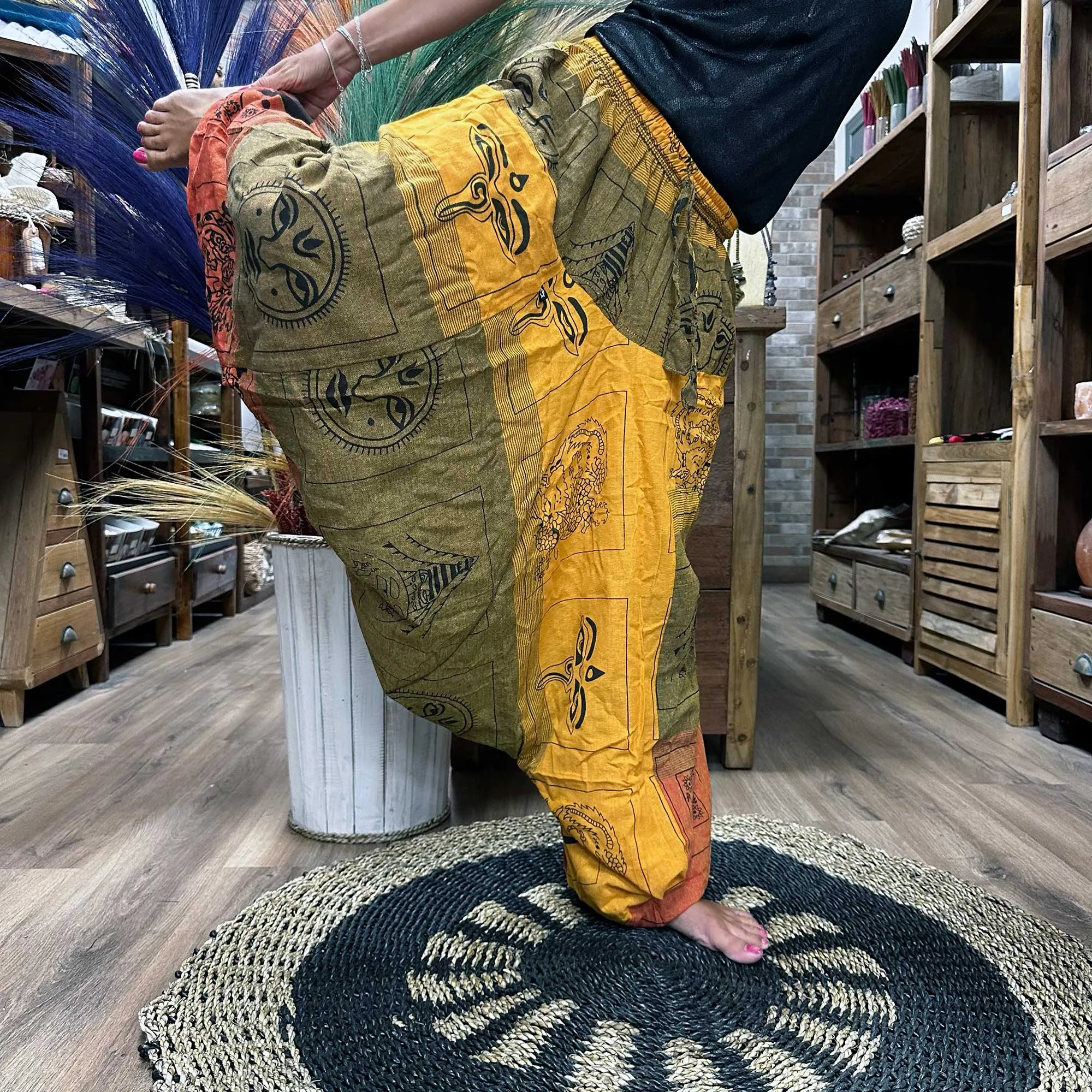 Yoga Pants - Aladdin Himalayan Print on Orange