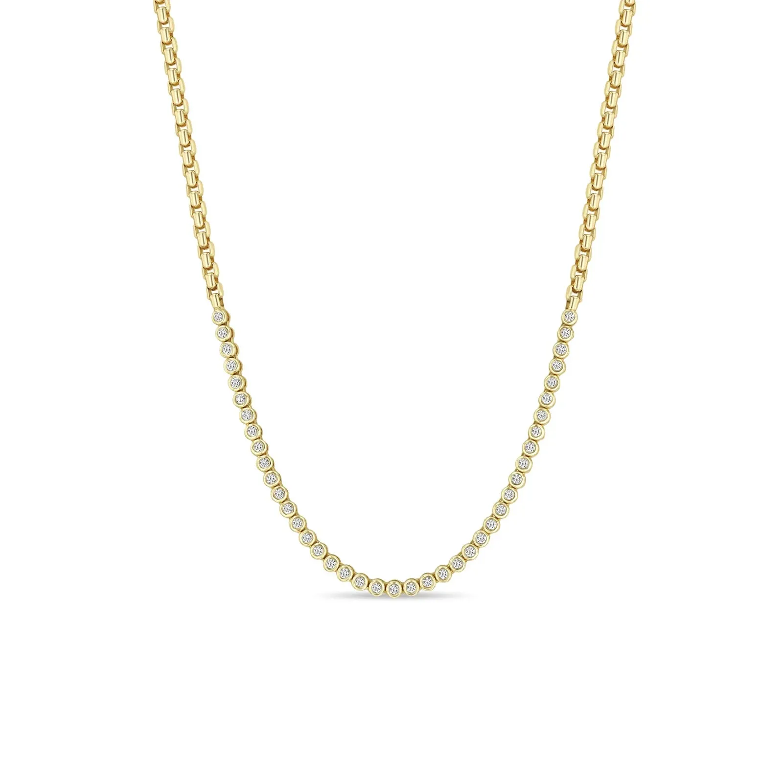 Zoë Chicco 14k Gold Medium Box Chain with Bezel Set Diamond Necklace